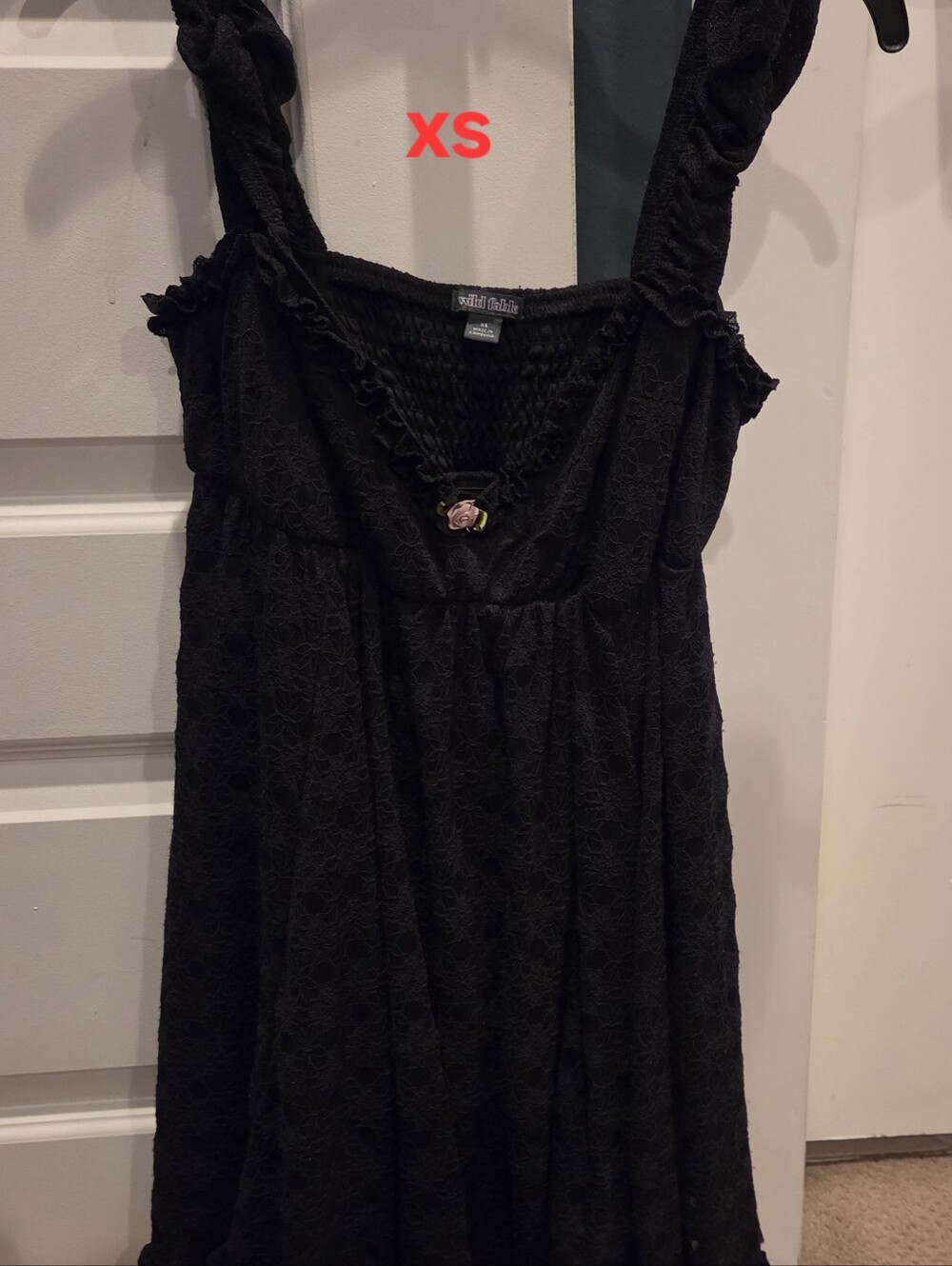 wild fable Black Ruffled Dress with Rose Pin...size XS